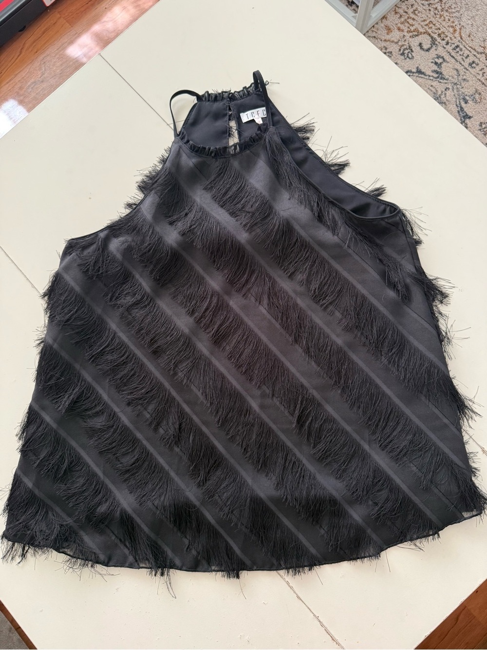 TCEC Black Fringed Sleeveless Halter Top Cocktail Business Casual Formal Party - Picture 2 of 6